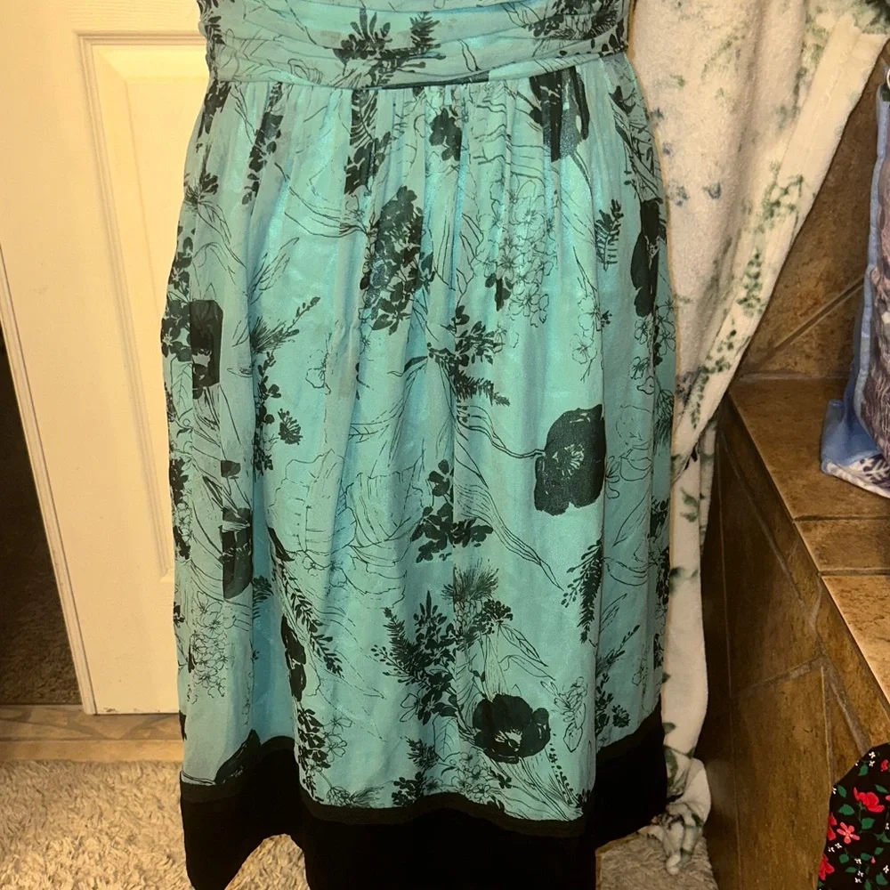 NWT Laundry By Shelli Segal Aqua Floral 100% SILK DRESS - Picture 10 of 13